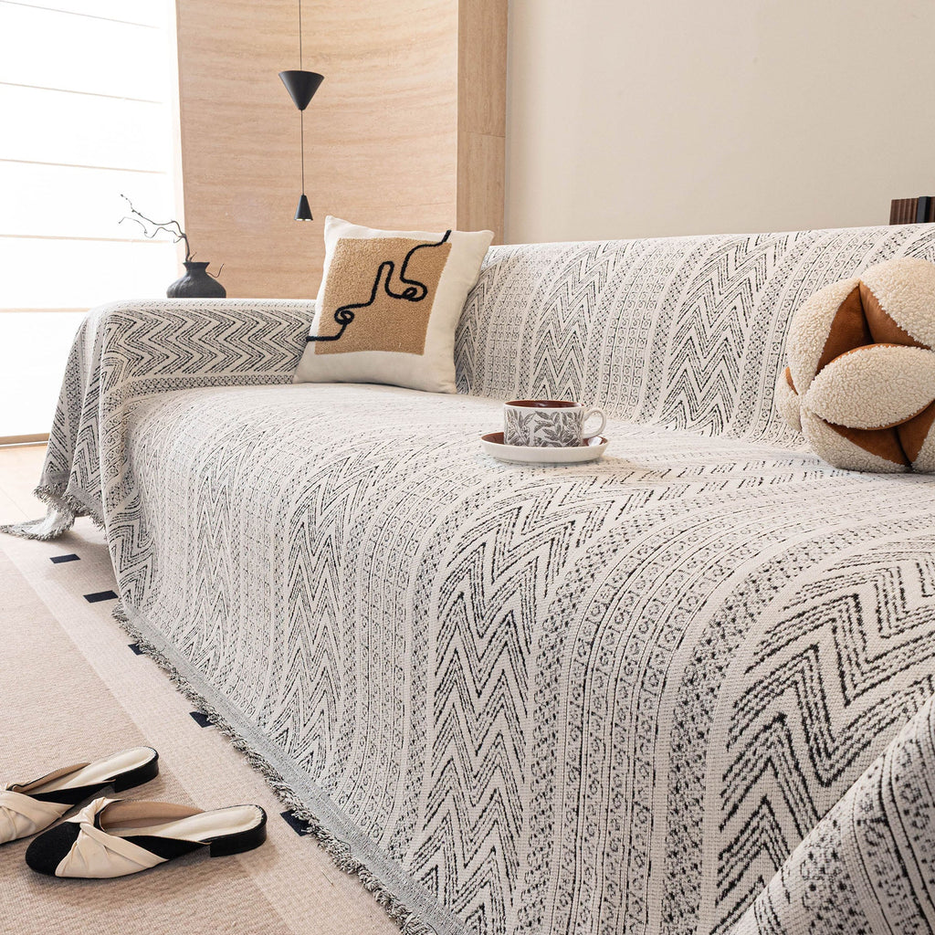 Decorative Slipcover for Pets, Kids, Boho Woven Couch Cover Throw Blanket with Tassel