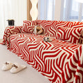 Plush Sherpa Sofa Throw Cover for Sectional, Jacquard Wave Throw Furniture Protector