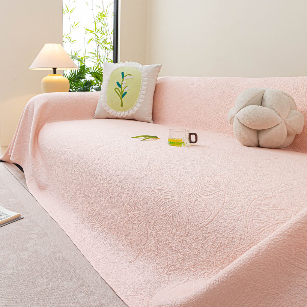 Cooling Embossed Botanical Couch Cover, Soft Ice Silk Furniture Protector for Sofa