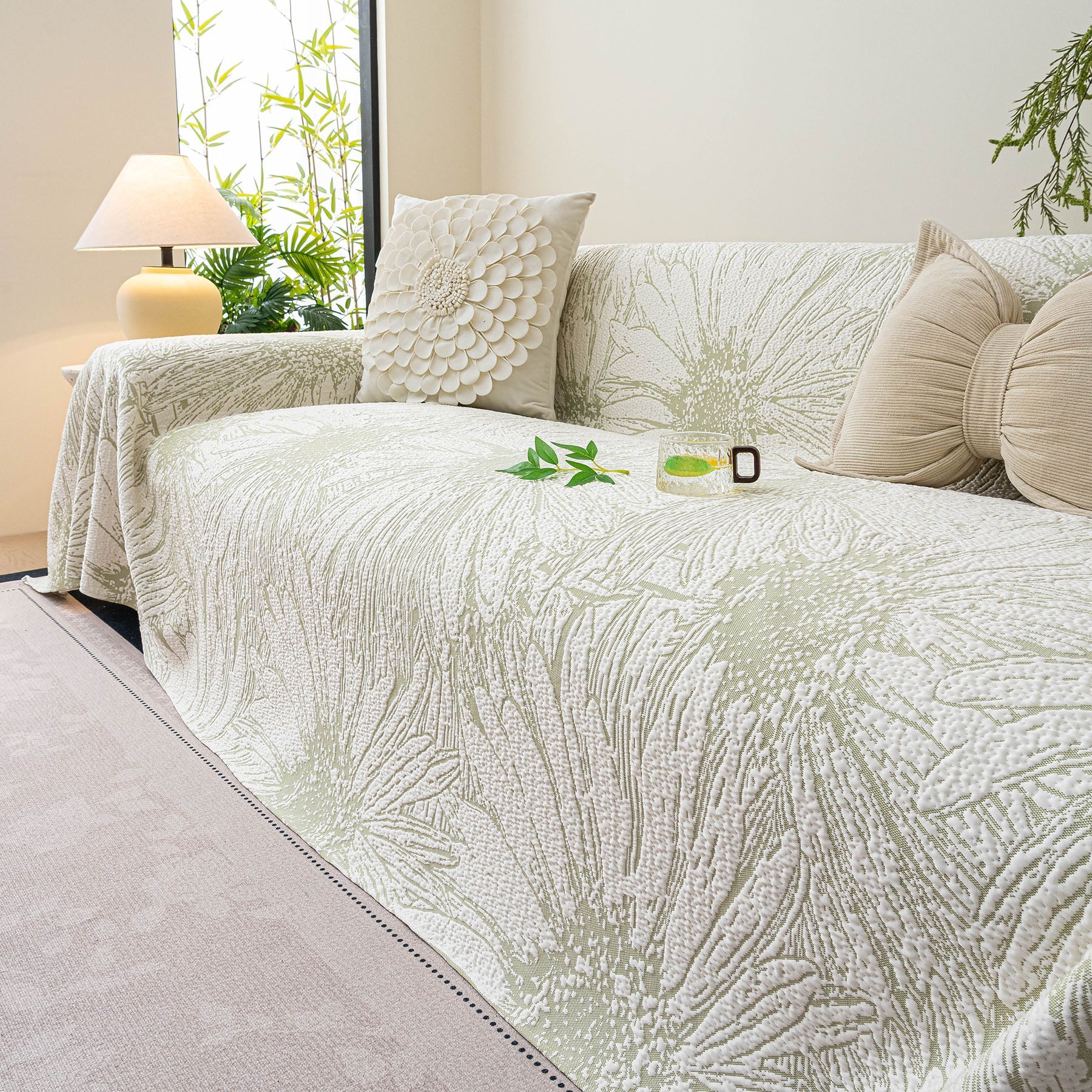 Cooling Botanical Jacquard Couch Cover Decorative Furniture Cover for Loveseat & Sofas