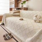 Soft Chenille Sofa Throw Cover, Raised Geometric Texture Furniture Protector Blanket