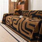 Modern Boho Chenille Sofa Cover Throw Blanket, Abstract Geometric Pattern Couch Cover