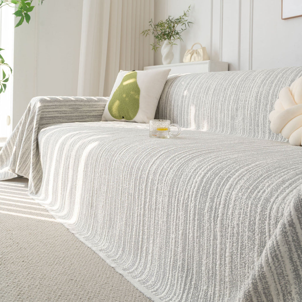Summer Cooling Ice Silk Sofa Cover, Textured Stripe Soft Breathable Couch Throw Cover