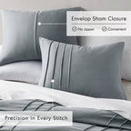 King size Pleated Pre-Washed Microfiber Comforter Set in Blue Grey