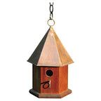 Solid Mahogany Wood Songbird Birdhouse with Shiny Copper Roof