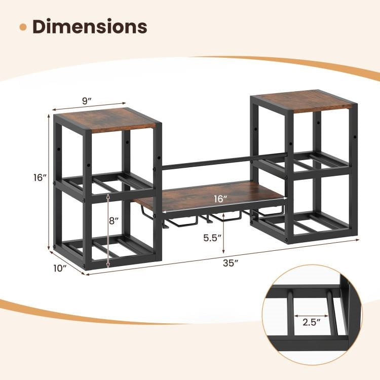 Industrial Wood Metal Wall Mounted Wine Rack Shelf with Glass Holders