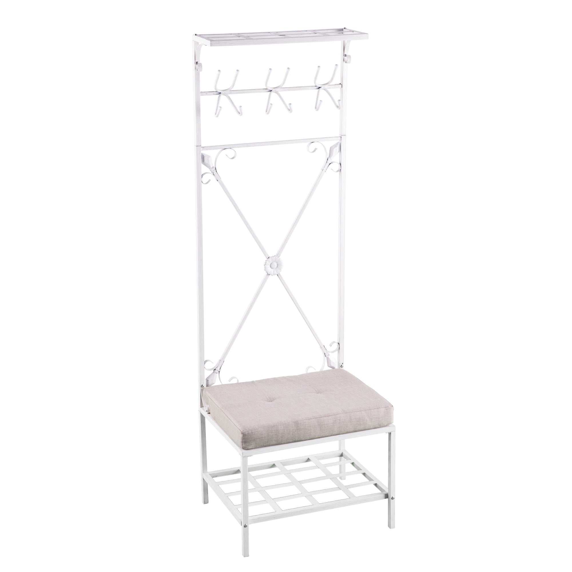Dovanti Entryway Hall Tree Bench with Storage - Distressed White