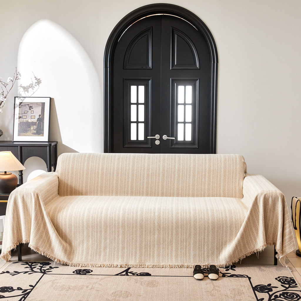 Herringbone Chenille Couch Cover Blanket Soft Durable Throw Sofa Protector with Tassel