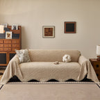 Wavy Wave Pattern Woven Couch Cover with Fringe Tassel, Soft Furniture Cover Protector