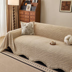 Wavy Wave Pattern Woven Couch Cover with Fringe Tassel, Soft Furniture Cover Protector