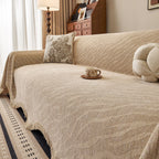 Wavy Wave Pattern Woven Couch Cover with Fringe Tassel, Soft Furniture Cover Protector