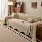 Wavy Wave Pattern Woven Couch Cover with Fringe Tassel, Soft Furniture Cover Protector