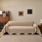 Wavy Wave Pattern Woven Couch Cover with Fringe Tassel, Soft Furniture Cover Protector