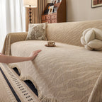 Wavy Wave Pattern Woven Couch Cover with Fringe Tassel, Soft Furniture Cover Protector