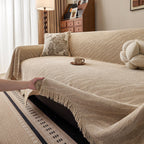 Wavy Wave Pattern Woven Couch Cover with Fringe Tassel, Soft Furniture Cover Protector