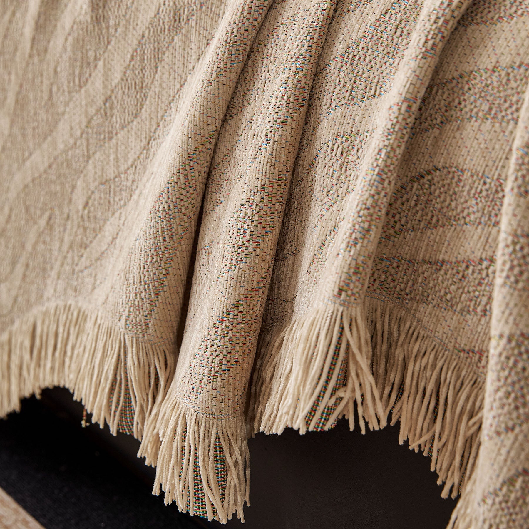 Wavy Wave Pattern Woven Couch Cover with Fringe Tassel, Soft Furniture Cover Protector