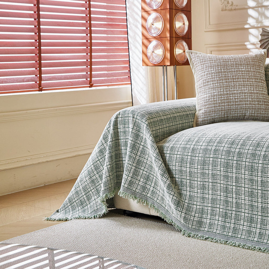 Textured Plaid Couch Throw Cover, Modern Decorative Sectional Furniture Covers