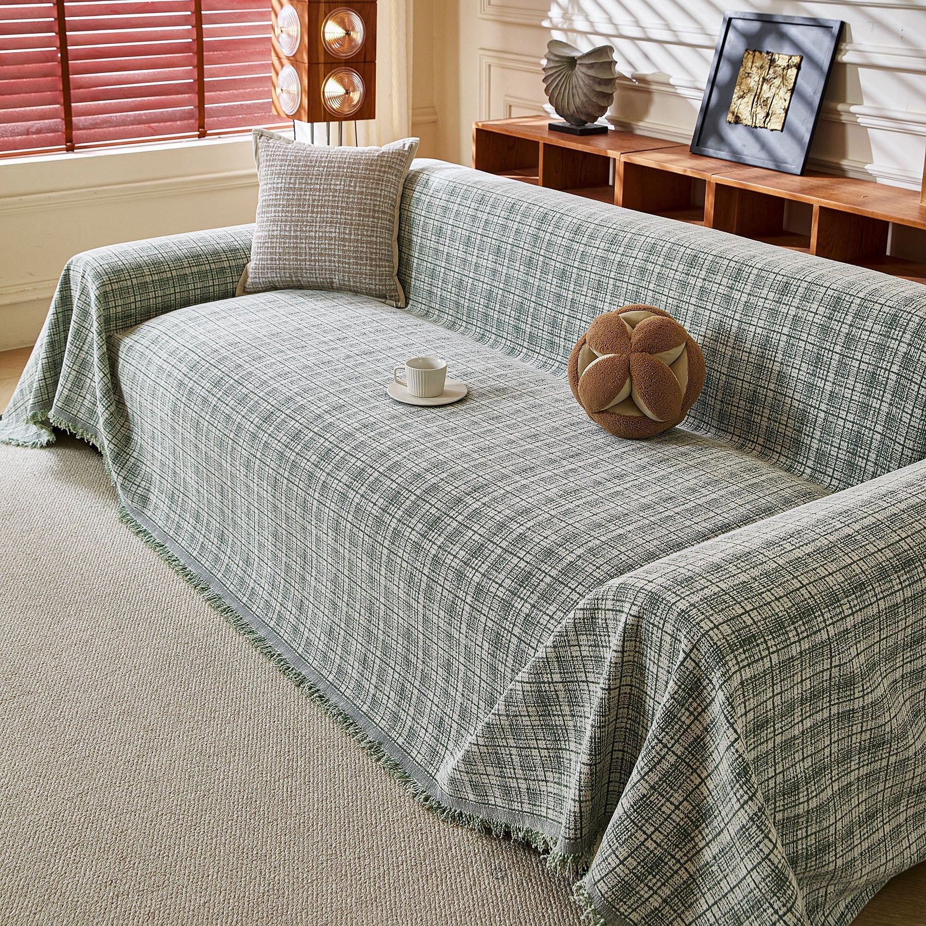 Textured Plaid Couch Throw Cover, Modern Decorative Sectional Furniture Covers
