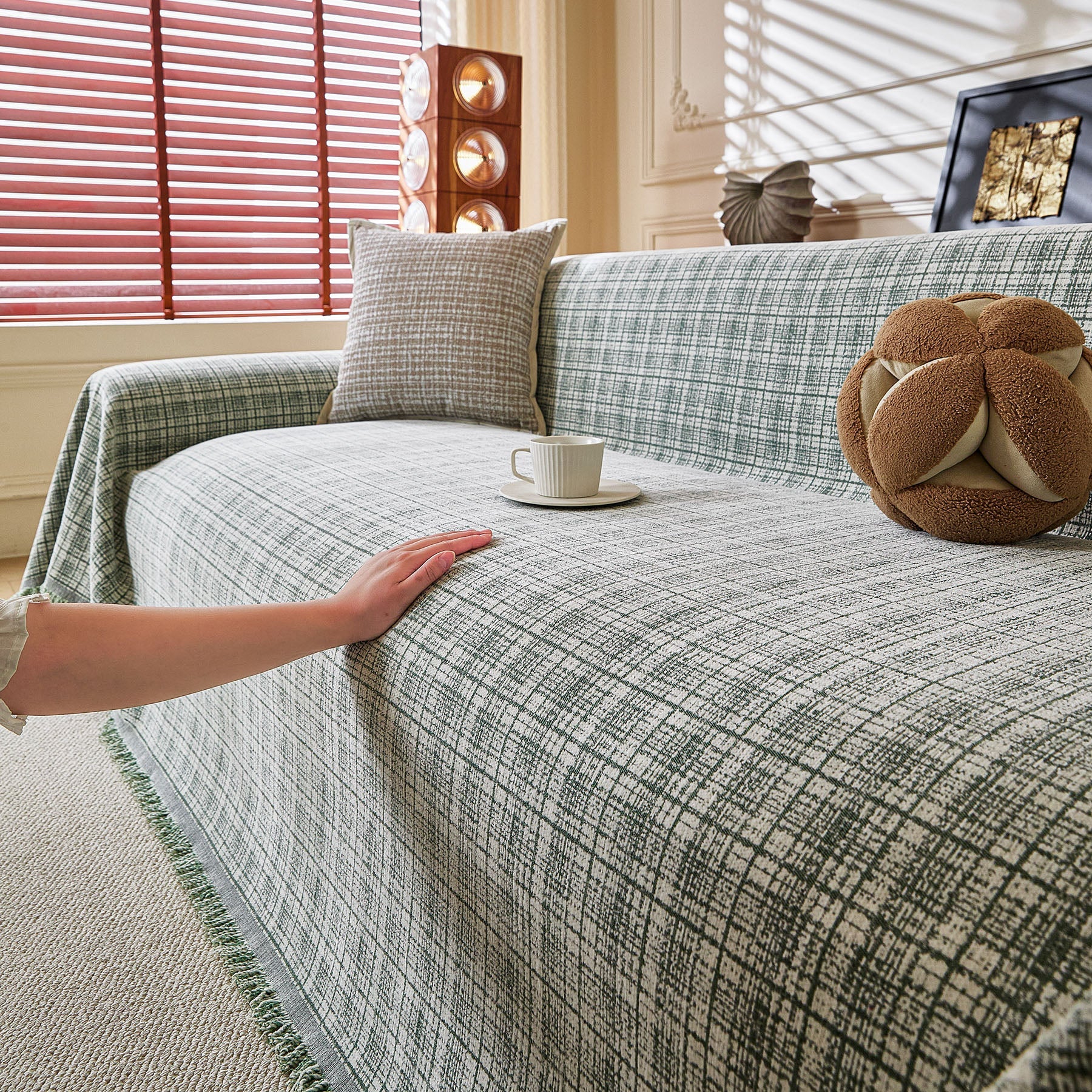 Textured Plaid Couch Throw Cover, Modern Decorative Sectional Furniture Covers