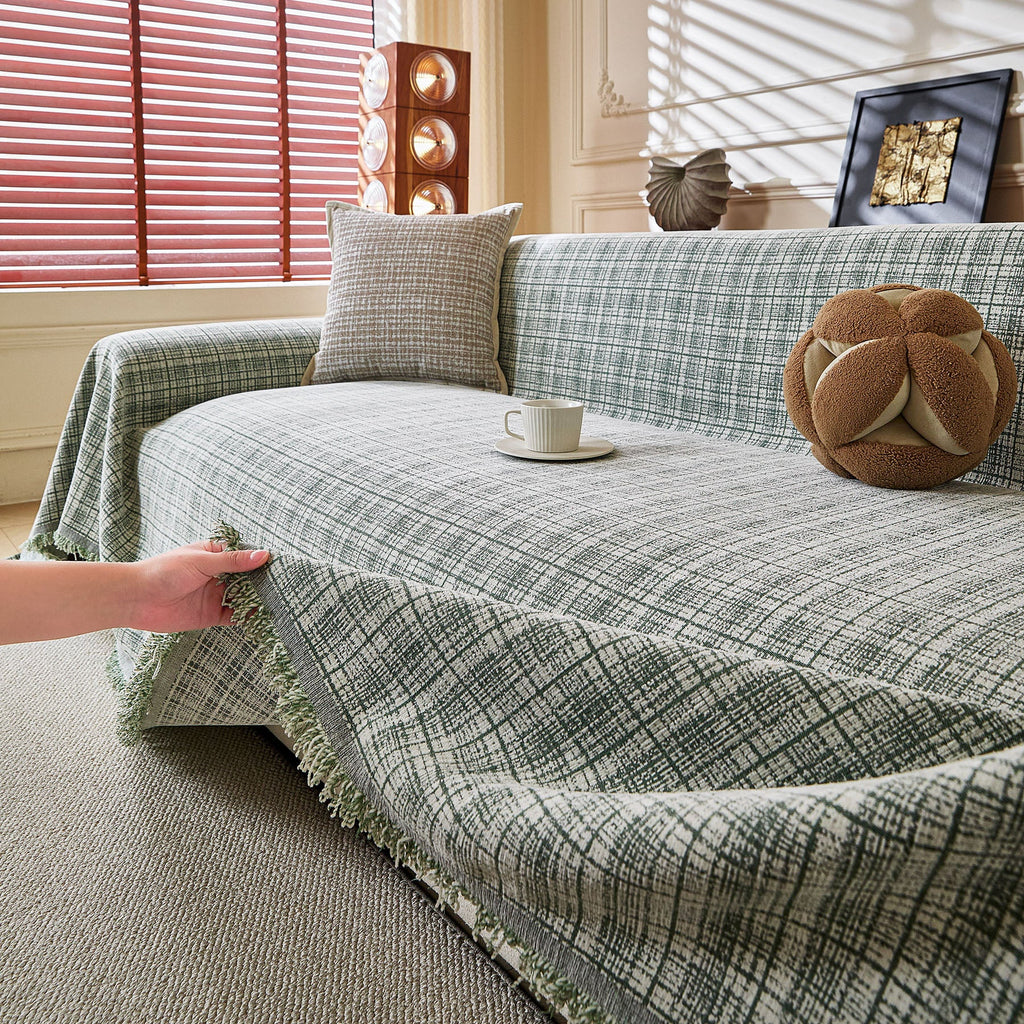 Textured Plaid Couch Throw Cover, Modern Decorative Sectional Furniture Covers