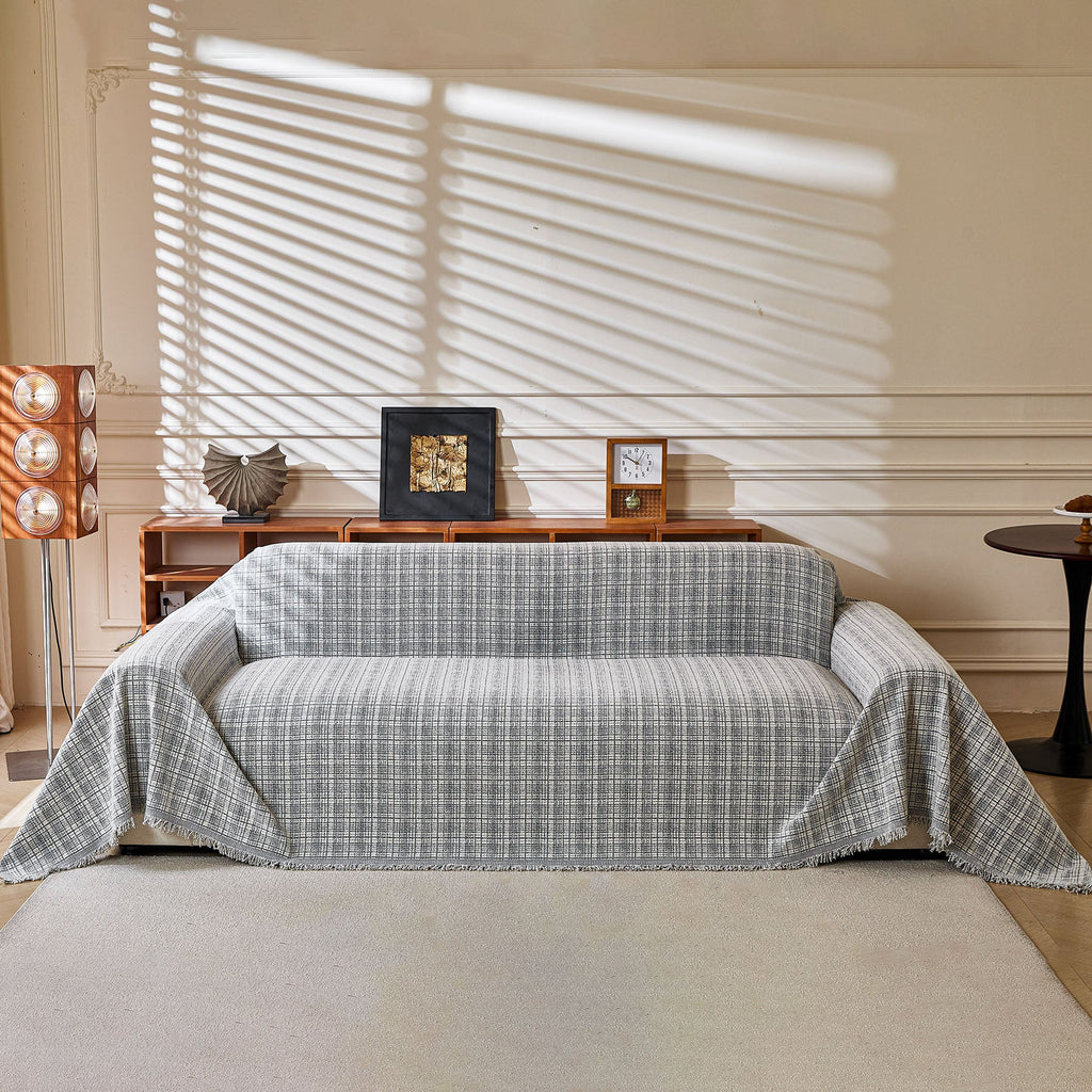 Textured Plaid Couch Throw Cover, Modern Decorative Sectional Furniture Covers