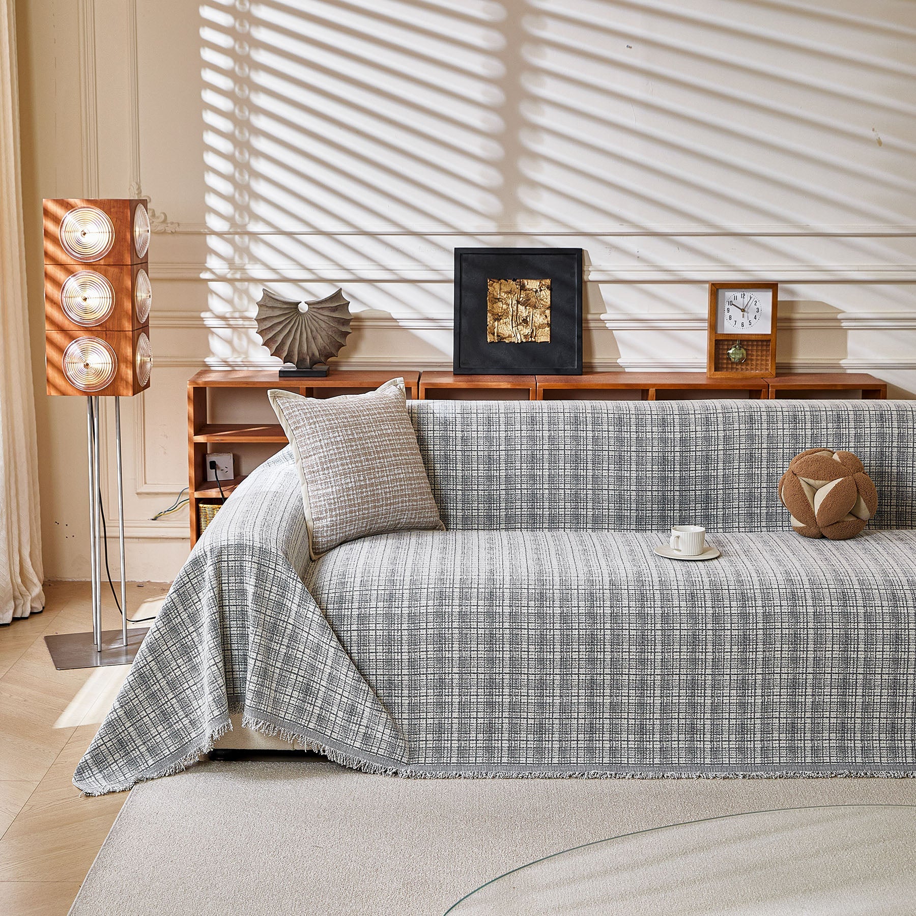 Textured Plaid Couch Throw Cover, Modern Decorative Sectional Furniture Covers
