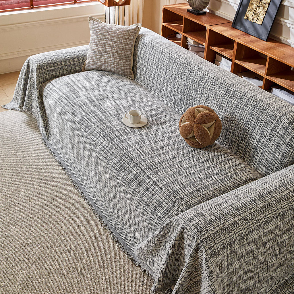 Textured Plaid Couch Throw Cover, Modern Decorative Sectional Furniture Covers