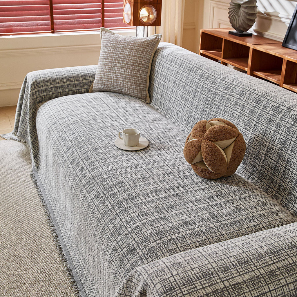 Textured Plaid Couch Throw Cover, Modern Decorative Sectional Furniture Covers