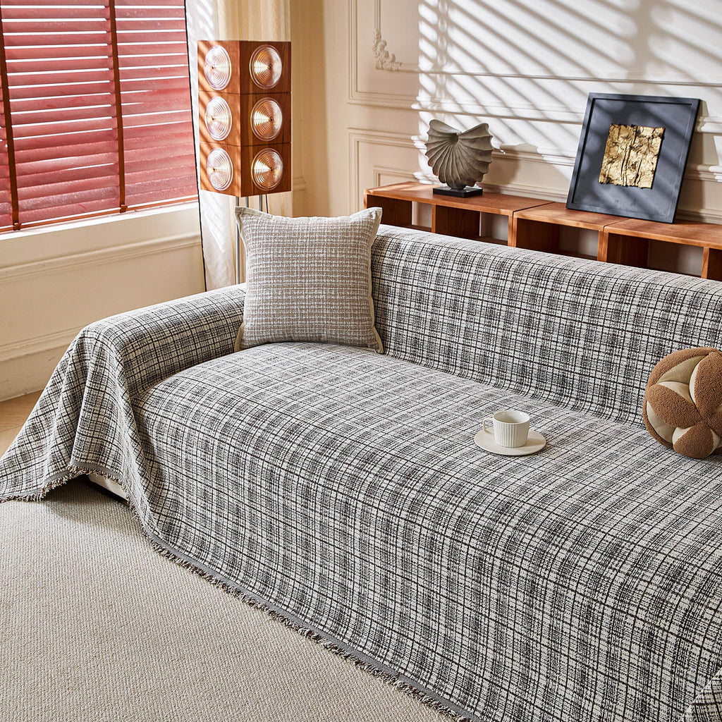 Textured Plaid Couch Throw Cover, Modern Decorative Sectional Furniture Covers