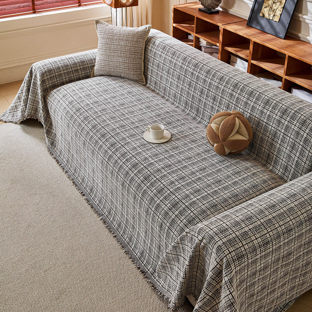Textured Plaid Couch Throw Cover, Modern Decorative Sectional Furniture Covers