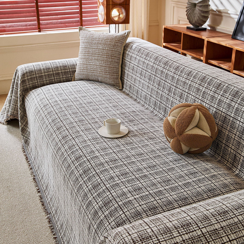 Textured Plaid Couch Throw Cover, Modern Decorative Sectional Furniture Covers