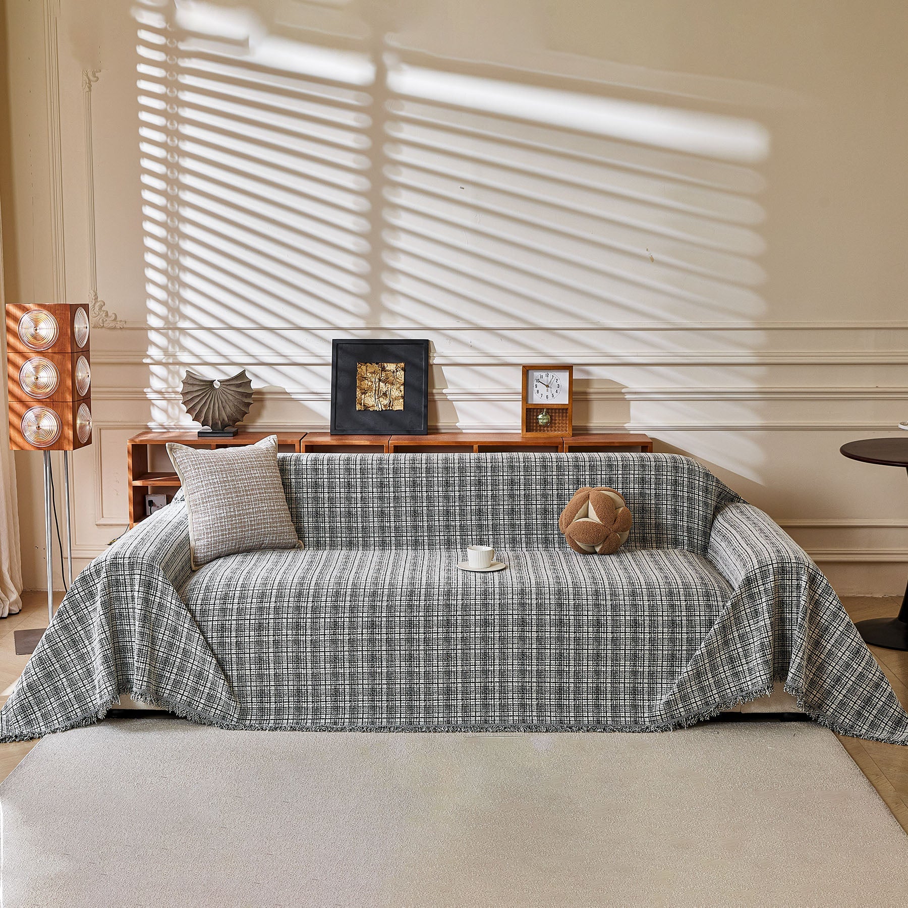 Textured Plaid Couch Throw Cover, Modern Decorative Sectional Furniture Covers