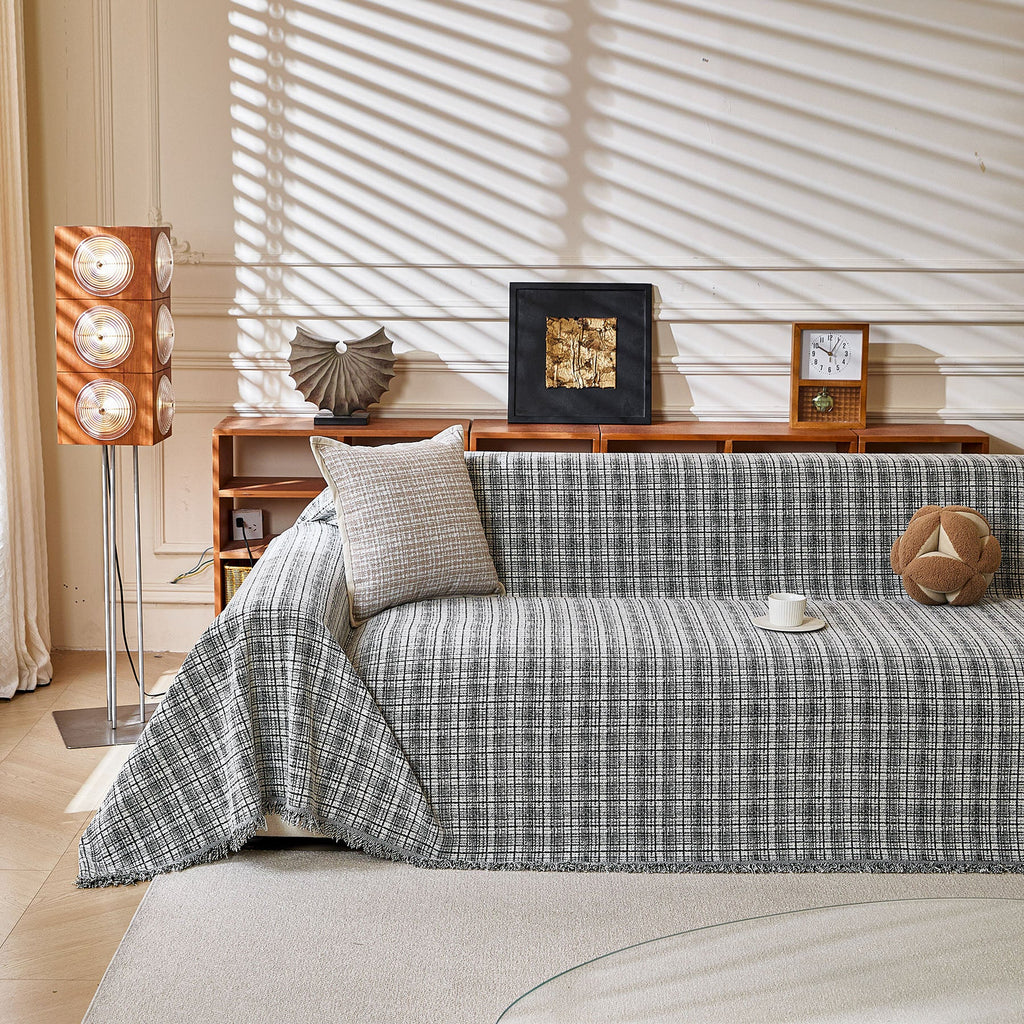 Textured Plaid Couch Throw Cover, Modern Decorative Sectional Furniture Covers