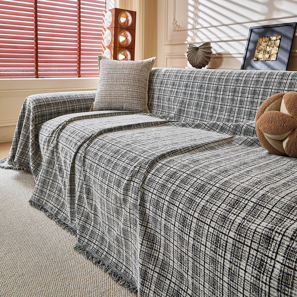 Textured Plaid Couch Throw Cover, Modern Decorative Sectional Furniture Covers