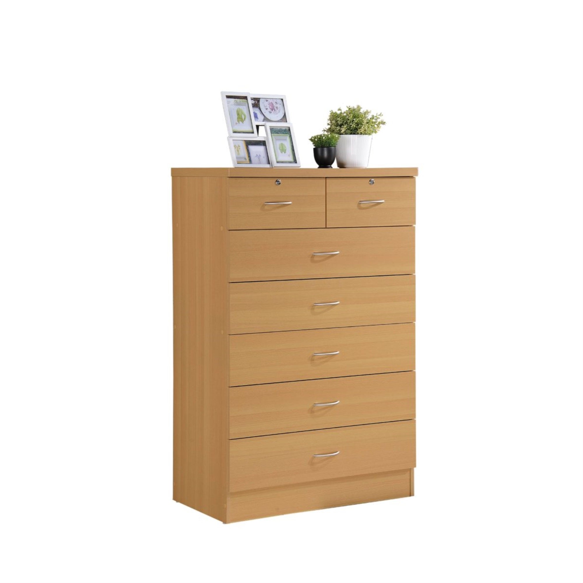 Hodedah 7Drawer Chest with Locks on 2Top Drawers in Beech