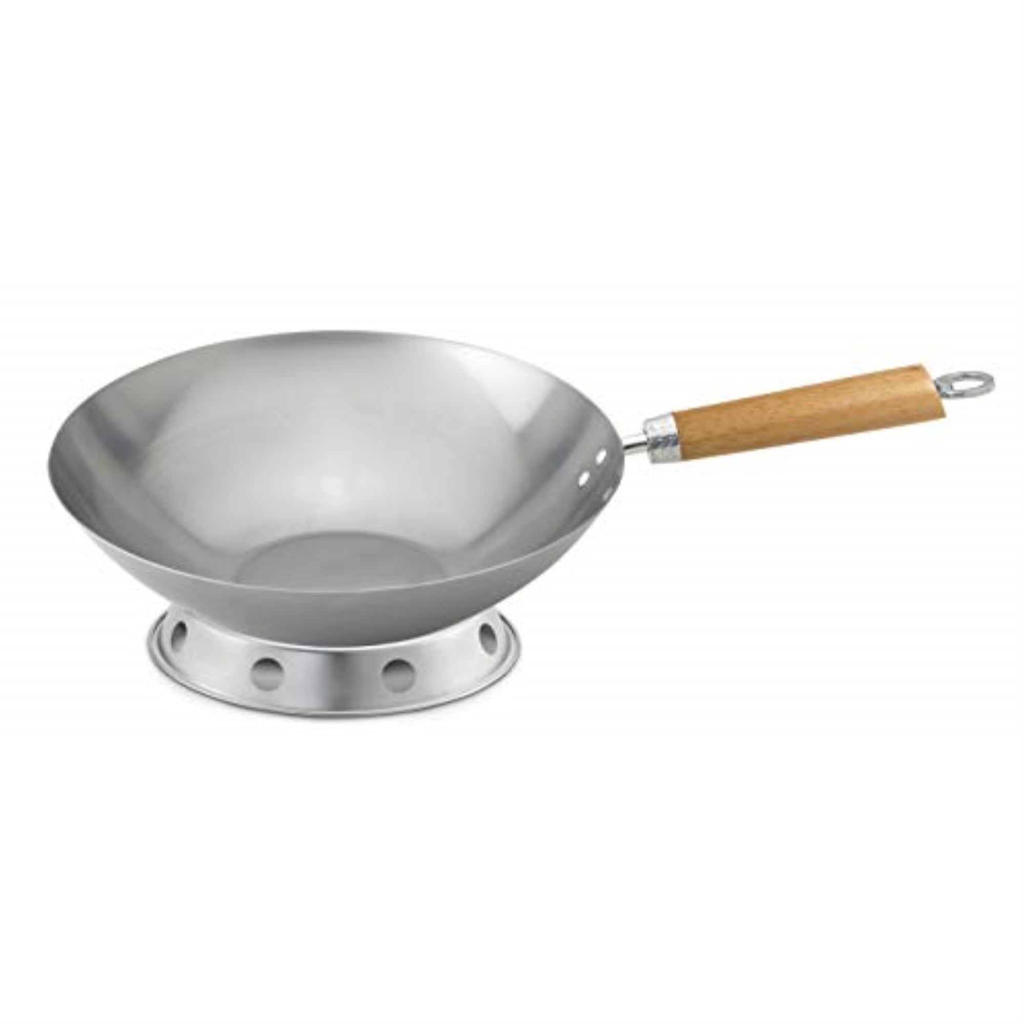 Helen?s Asian Kitchen 97146 Round Bottom Wok  Carbon Steel and Bamboo  12-Inches  4-Piece Set  One Size  Black