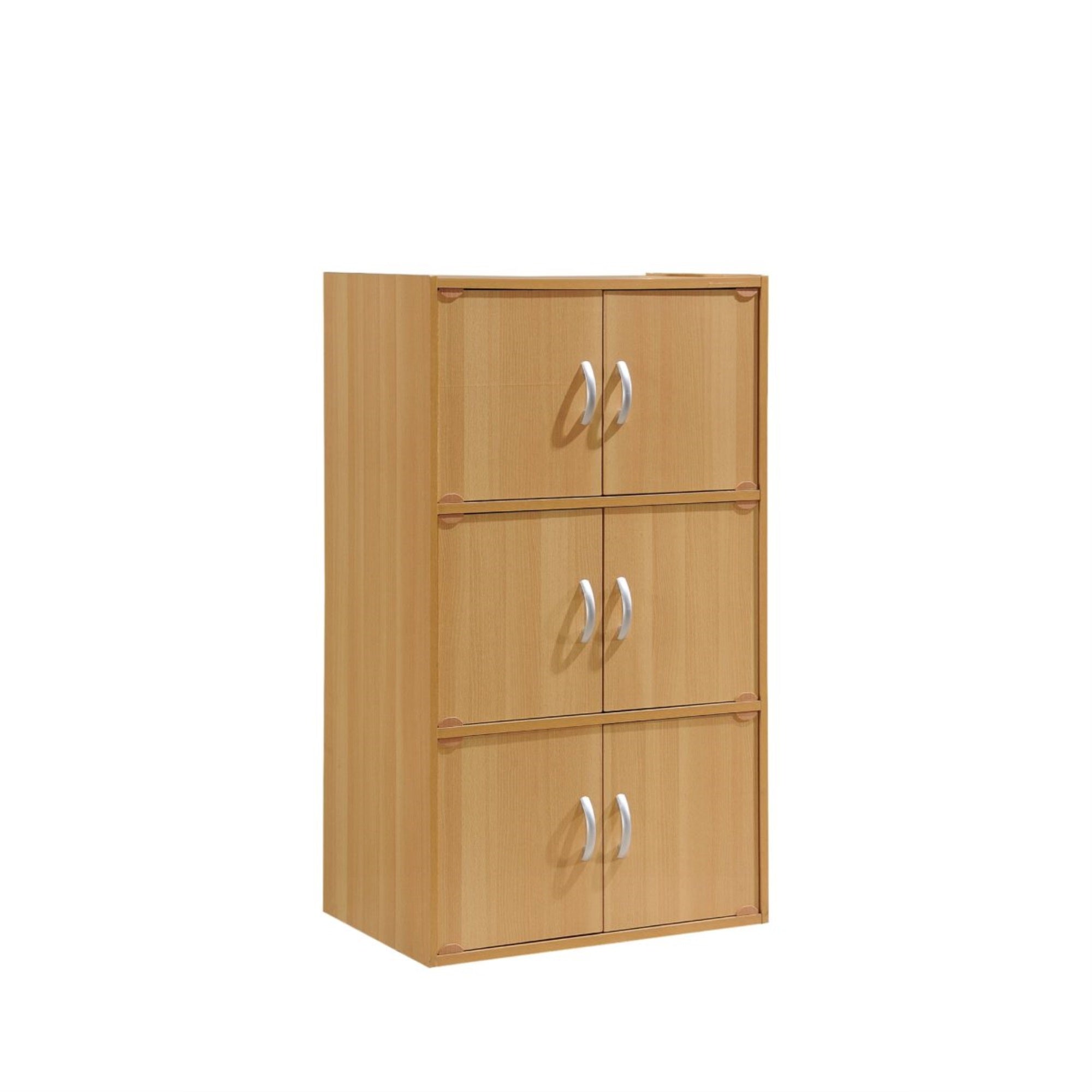 Hodedah 3-Shelf, 6-Door Bookcase in Beech