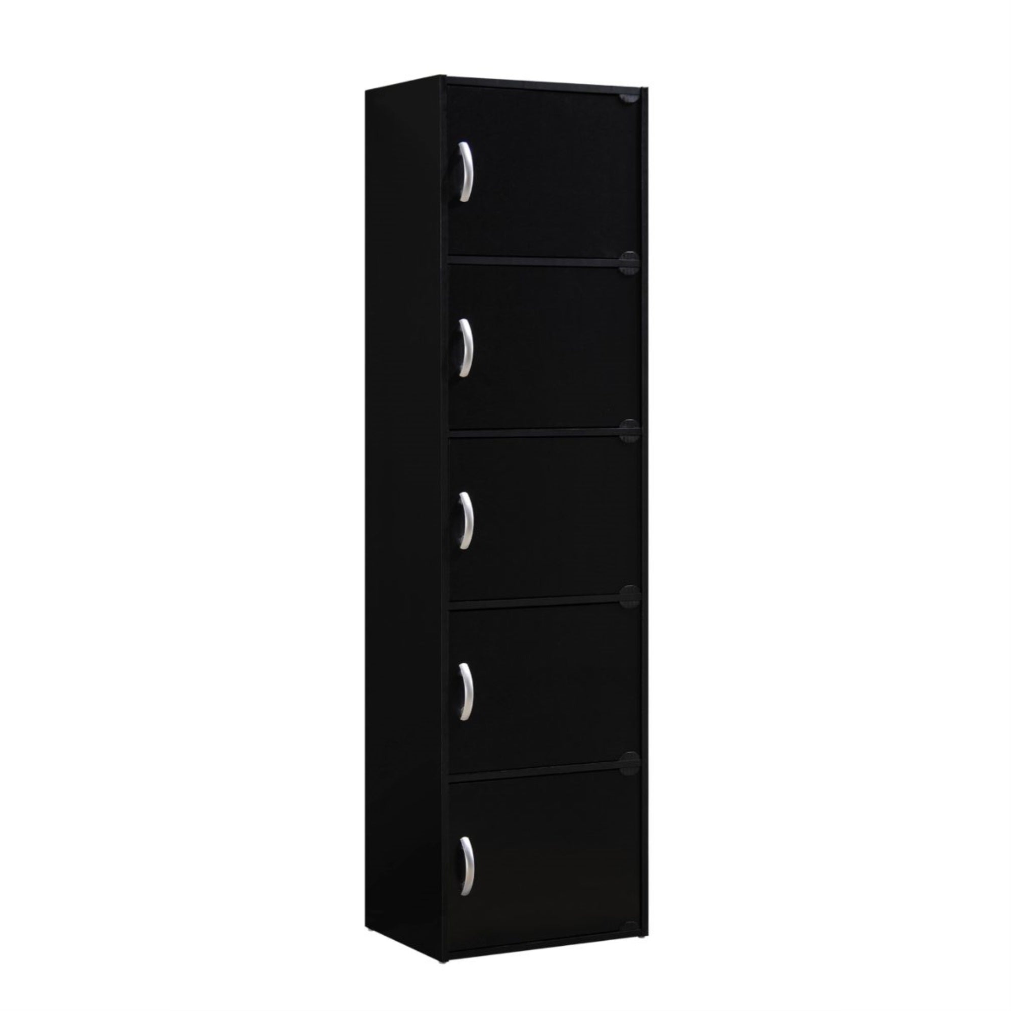Hodedah 5-Shelf, 5-Door Bookcase in Black