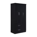 Hodedah 3-Door Armoire with 2-Drawers, 3-Shelves in Black