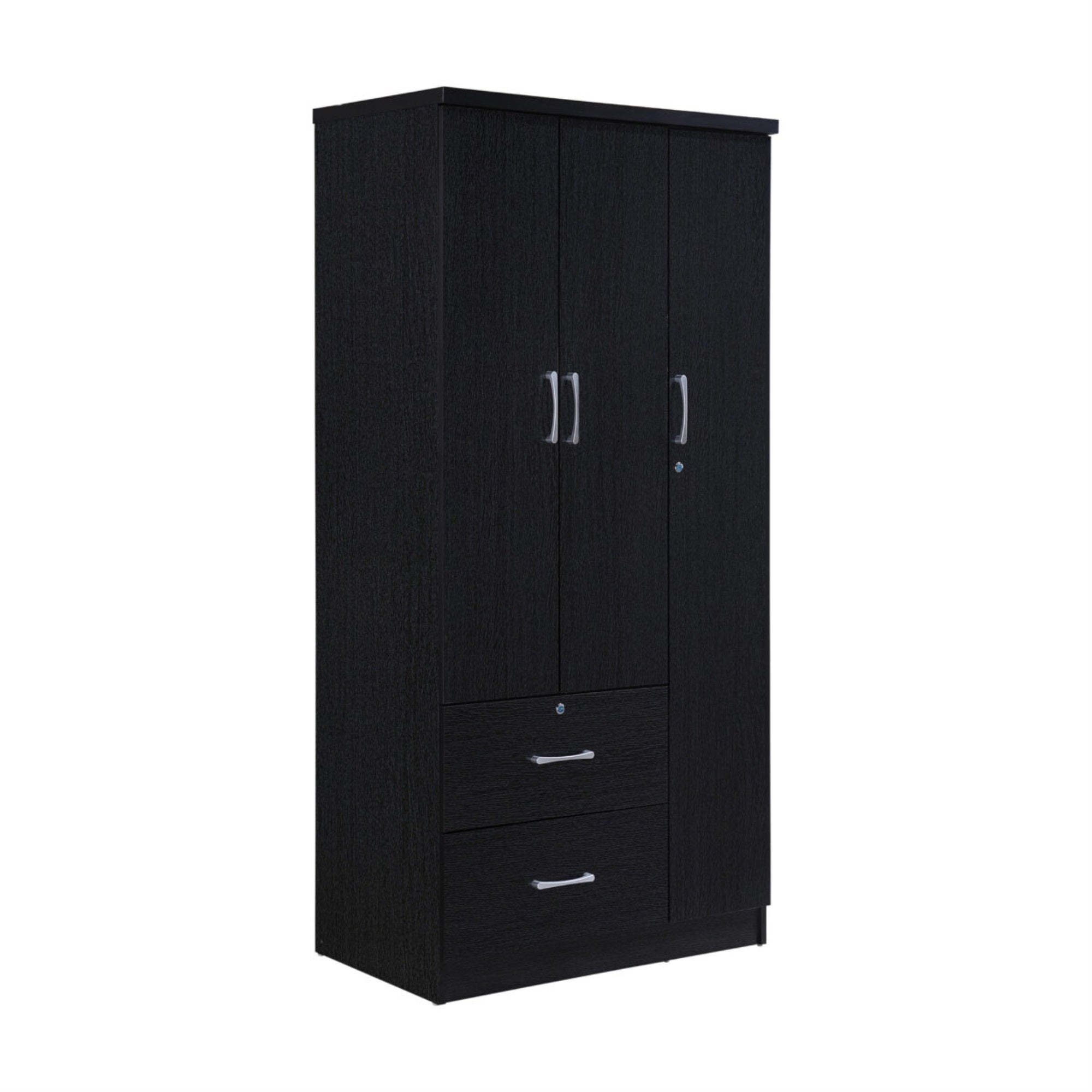 Hodedah 3-Door Armoire with 2-Drawers, 3-Shelves in Black