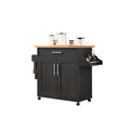 Hodedah Kitchen Island with Spice Rack plus Towel Holder in Black-Beech