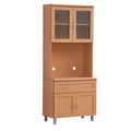 Hodedah Kitchen Cabinet with Top and Bottom Enclosed Cabinet Space in Beech