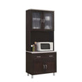 Hodedah Kitchen Cabinet with Top and Bottom Enclosed Cabinet Space in Chocolate-Grey
