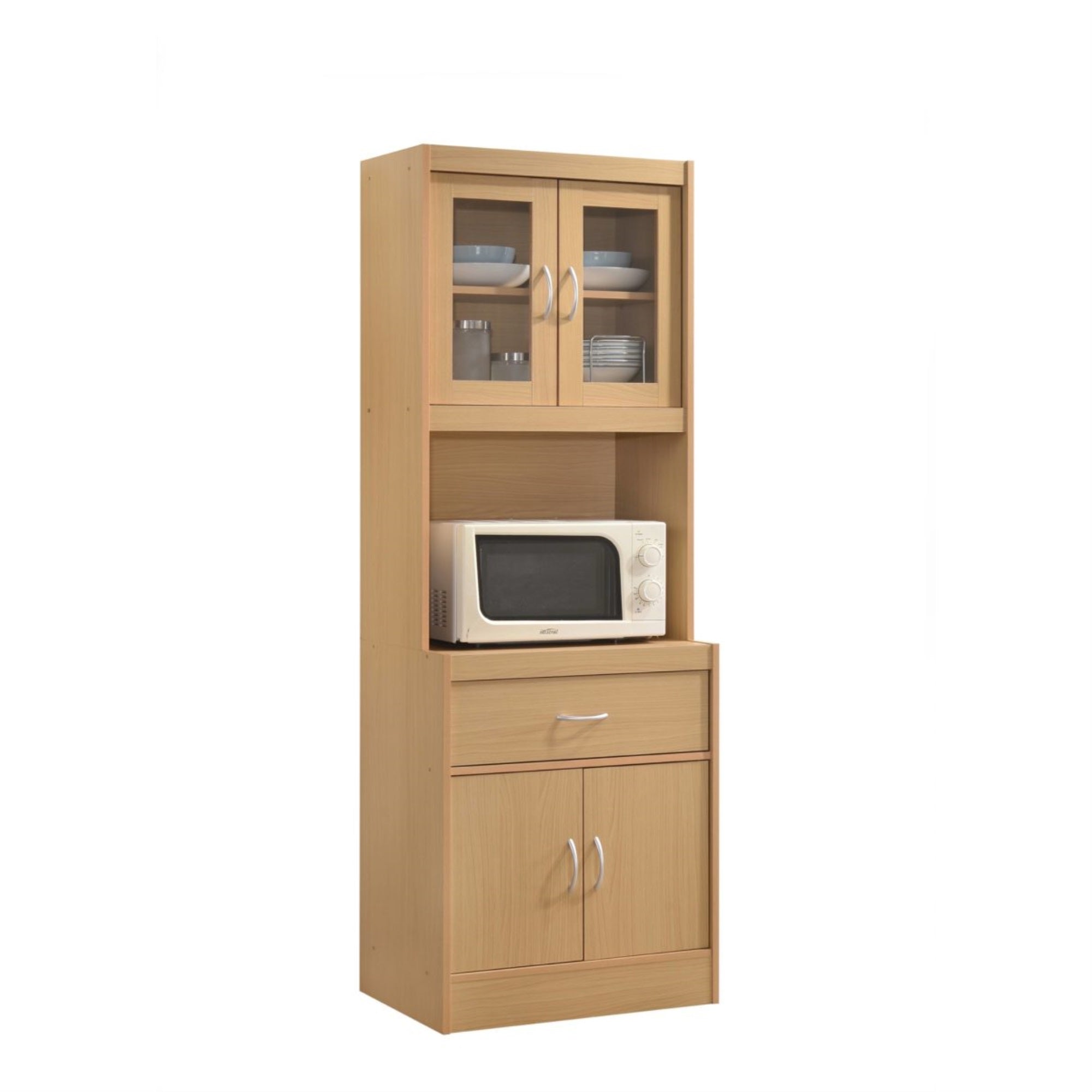 Hodedah Kitchen Cabinet with 1-Drawer, plus Space for Microwave in Beech