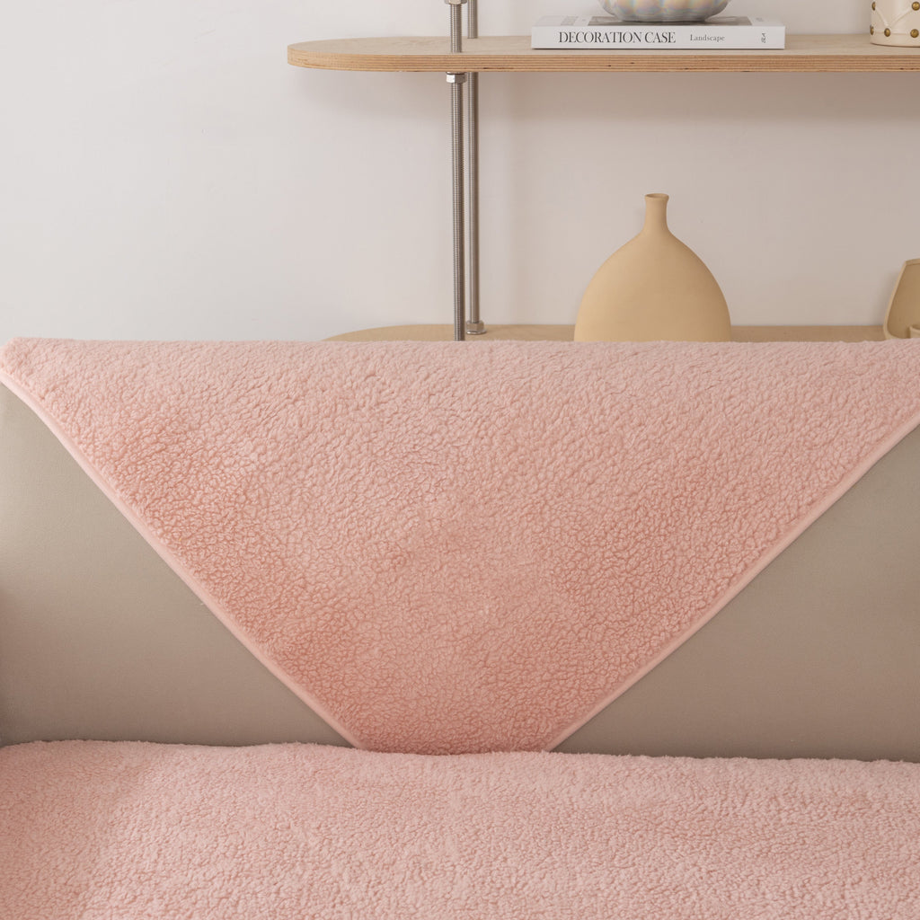 Luxury Sherpa Fleece Solid Sofa Cover, Thickened Plush Non Slip Couch Topper