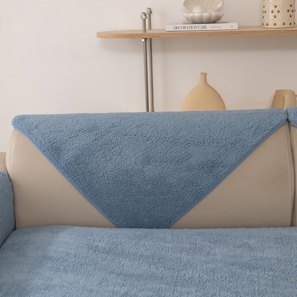 Luxury Sherpa Fleece Solid Sofa Cover, Thickened Plush Non Slip Couch Topper