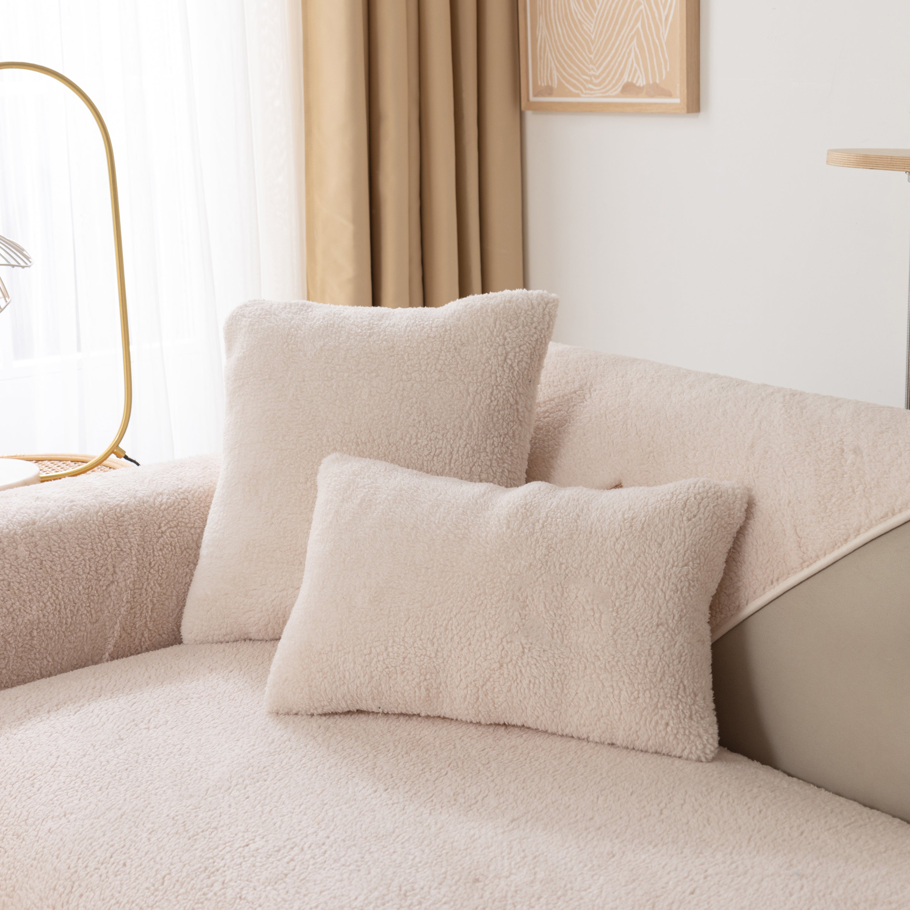 Luxury Sherpa Fleece Solid Sofa Cover, Thickened Plush Non Slip Couch Topper