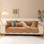 Soft Velvet Plush Non-Slip Sofa Cover Quilted Palm Leaves Sofa Seat Pad for Kids and Pets