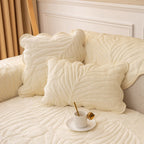 Soft Velvet Plush Non-Slip Sofa Cover Quilted Palm Leaves Sofa Seat Pad for Kids and Pets
