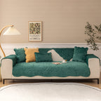 Soft Velvet Plush Non-Slip Sofa Cover Quilted Palm Leaves Sofa Seat Pad for Kids and Pets